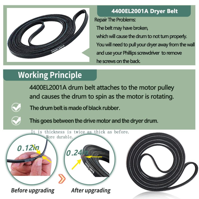Monkemon Upgraded Dryer Repair Kit Compatible with LG Kenmore Dryers Includes 4581EL2002C Dryer Drum Roller 4400EL2001A Dryer Belt 4561EL3002A Idler Pulley and Springï¼ŒFigures 6 and 7 are Fit Models - Image 2